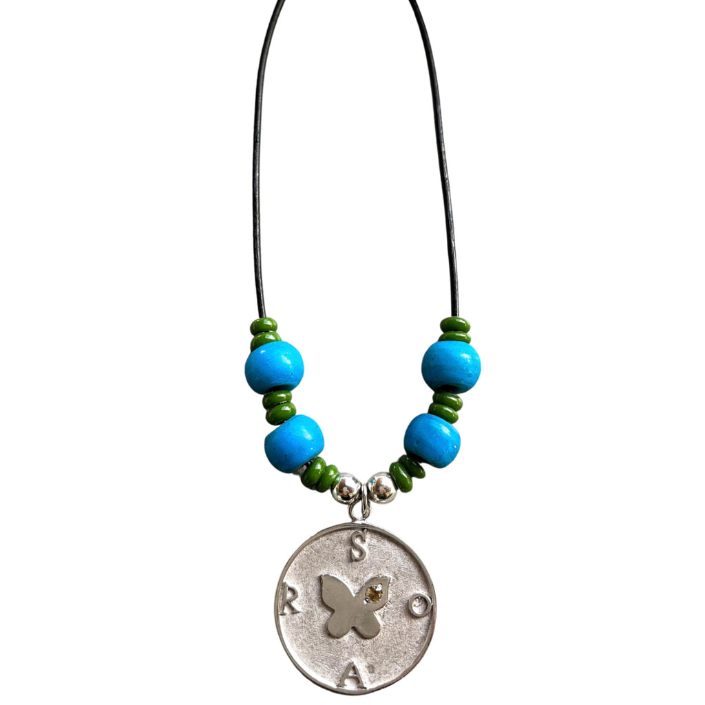 SOAR/Butterfly on Blue & Green Necklace