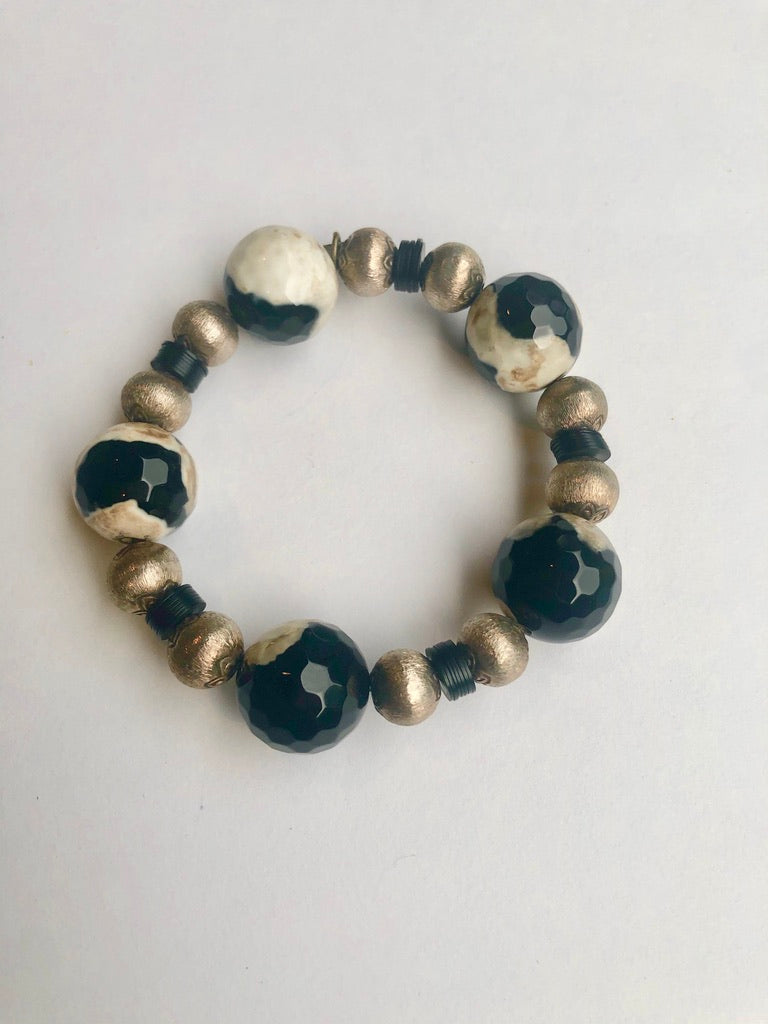 Silver and Agate Beaded Bracelet