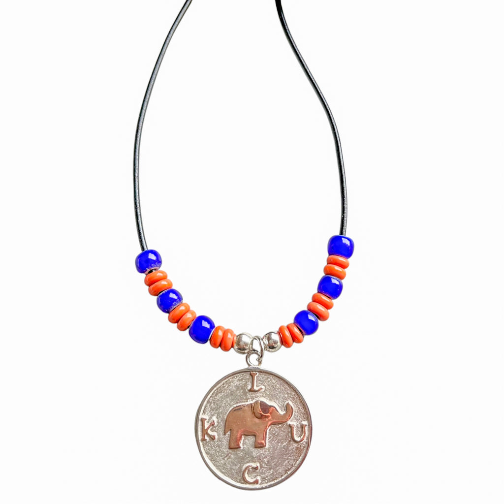 LUCK/Elephant on Orange & Blue Necklace