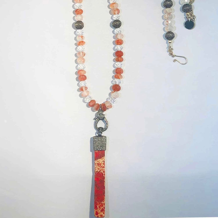 Diamond & Coral Bar Necklace