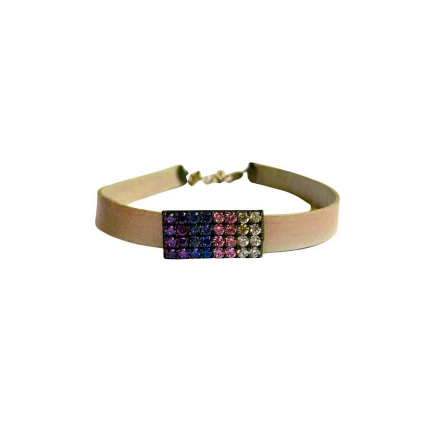 White, Pink, Purple & Blue Rectangle Bar Choker Necklace