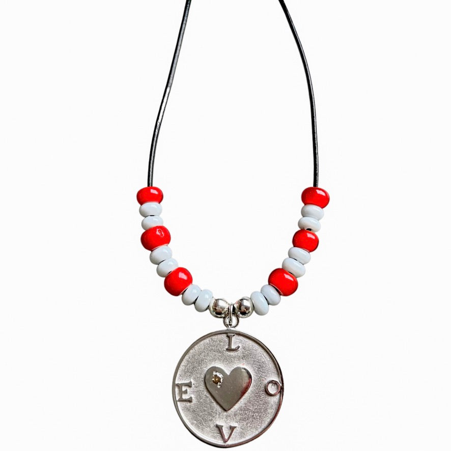 LOVE/Heart on Red & White Necklace