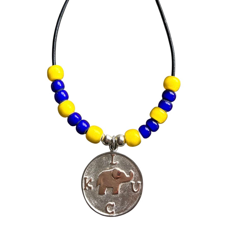 LUCK/Elephant on Blue & Maize Necklace